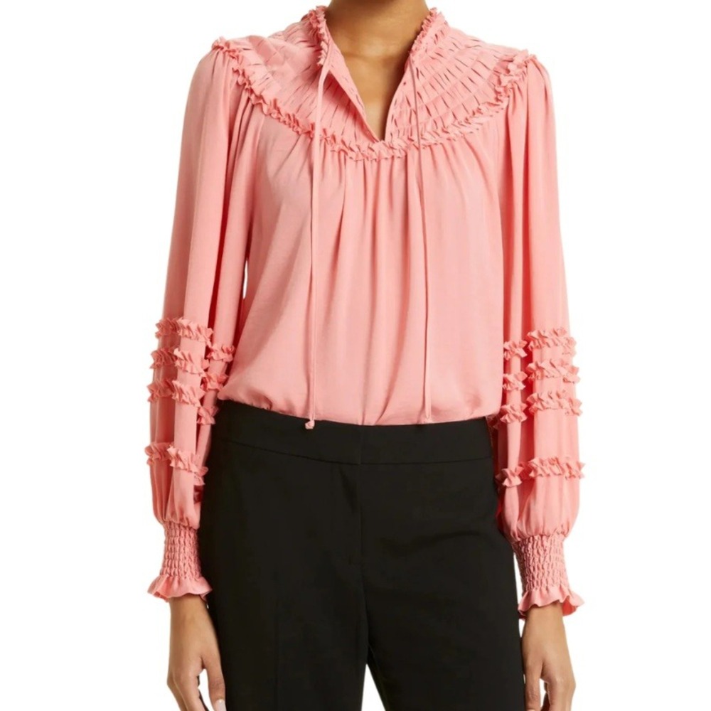 Kobi Halperin Lyra Ruffle Accent Blouse in Sherbet Pink NWOT Size Small‎